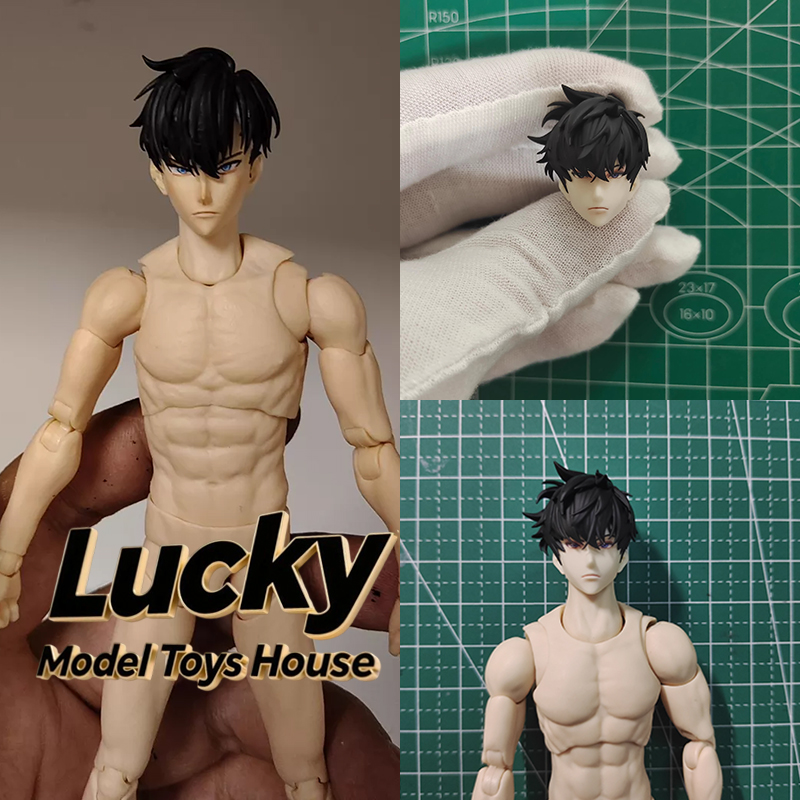 Anime Merchandise Solo Leveling - หัวตุ๊กตาซองจินวูขนาด 1/12 แบบทาสีสำเร็จรูป สำหรับตุ๊กตาอนิเมะโซโลลีเวลลิ่ง ทหารชาย ใช้ได้กับตัวตุ๊กตาขนาด