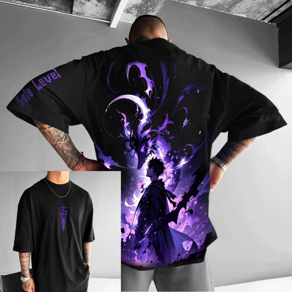 Anime Merchandise Solo Leveling - เสื้อยืดพิมพ์ลายอนิเมะ Solo Leveling ทรงโอเวอร์ไซส์ สำหรับผู้ชายและผู้หญิง สไตล์